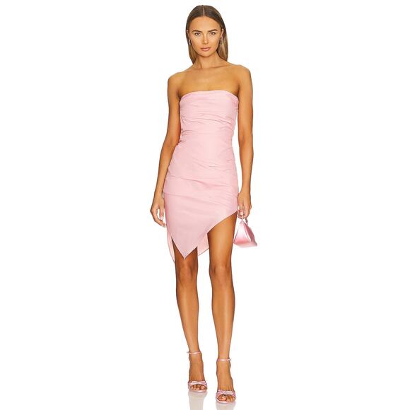 Amanda Uprichard Emelia Strapless Dress Ruched Asymmetrical Hem Pink Size Small - Picture 2 of 10